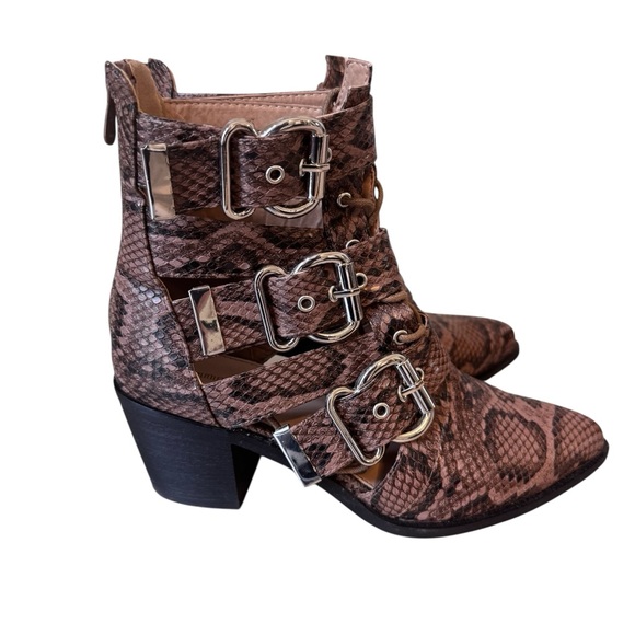 Miss Lola Brown Snake Print Heeled Boots - Picture 2 of 8